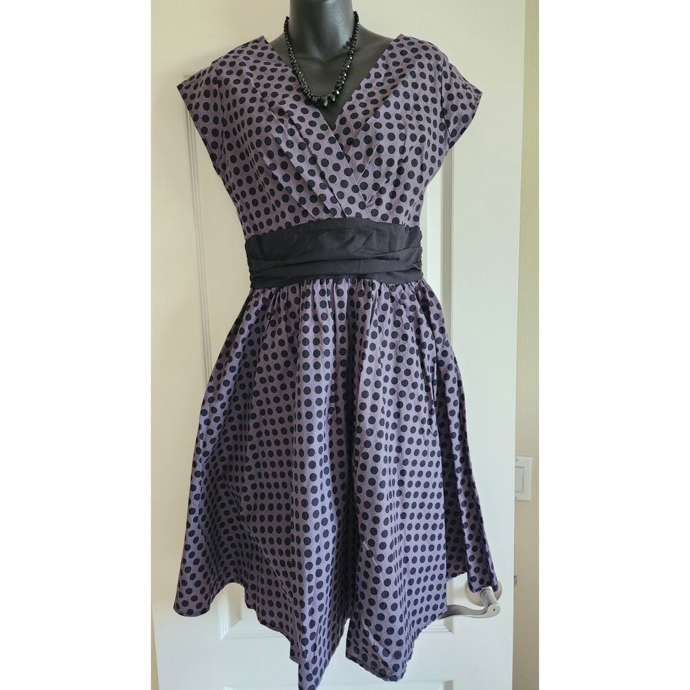 Retrolicious Folter Gray Cotton Polka Dot Sleeveless Retro Fit & Flare Dress M
